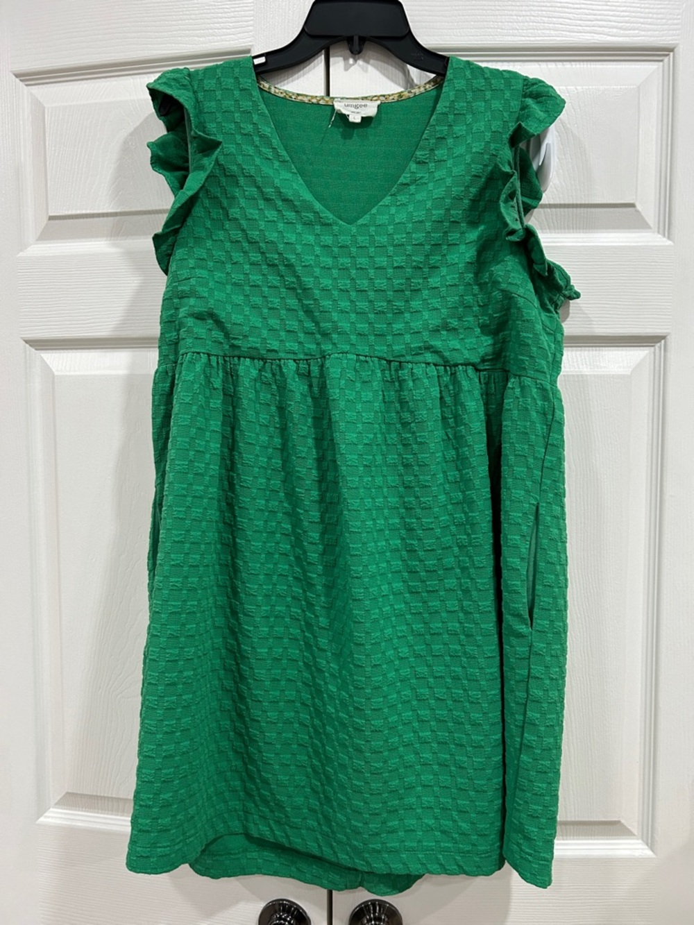 Umgee Emerald Green Textured Ruffle-Sleeve Mini Dress